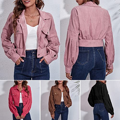 Staright Casaco feminino corte de veludo cotelê mangas lanterna mangas simples com peito curto Casac