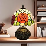 DESIGN ARTISTIQUE: Abat-jour en verre style avec motif de tulipes colorées en rouge, jaune, créant une ambiance chaleureuse et décorative, Le produit n’inclut pas les ampoules