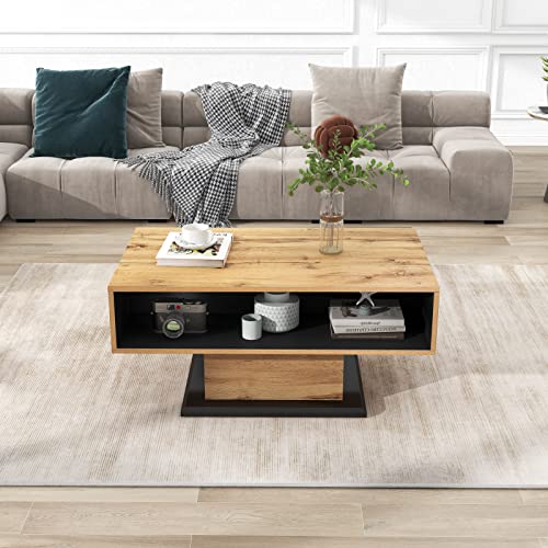 Table basse en grain de bois avec double rangement pour salon ordonné - 7