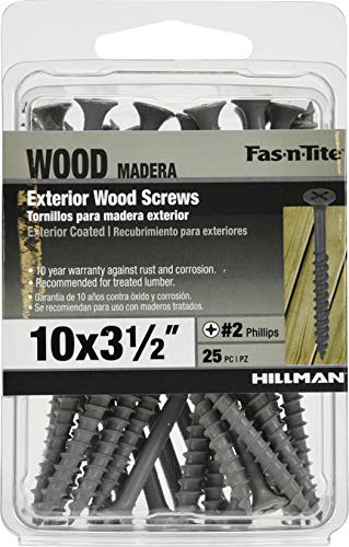 Hillman Fasteners 196625 42607 Exterior Coated Wood Screw-Xl (10 X 3-1/2"), 5 Packs, 10 X 3.5, 25 Piece #TOP2