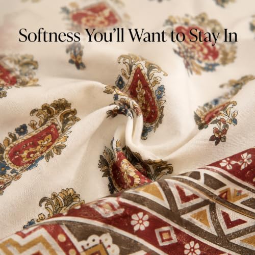 Image of BSB HOME 240 TC Cotton King Size Bedsheet, Premium Soft Breathable Floral Printed Double Bed Sheet, Bed Cover for Bedroom, Durable Bedding, 90 x 100 Inches (229 x 254 cm) - Rust Red