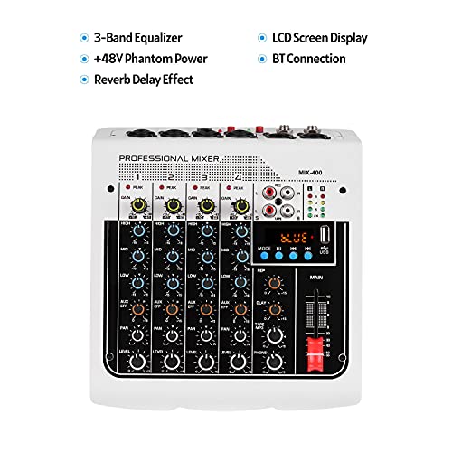 Tomshin MIX-400 Professional Mixer de áudio de 6 canais Console de mixagem EQ de 3 bandas com efeito