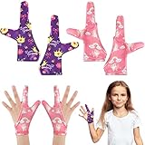 4 Pcs Thumb Sucking Guard Gloves Kids Chewy Compression Gloves Breathable Guard Nail Biting Gloves Kids Stop Thumb Sucking and Finger Biting Generally for Ages 8-12 (Unicorn, Flower, 2 Fingers)