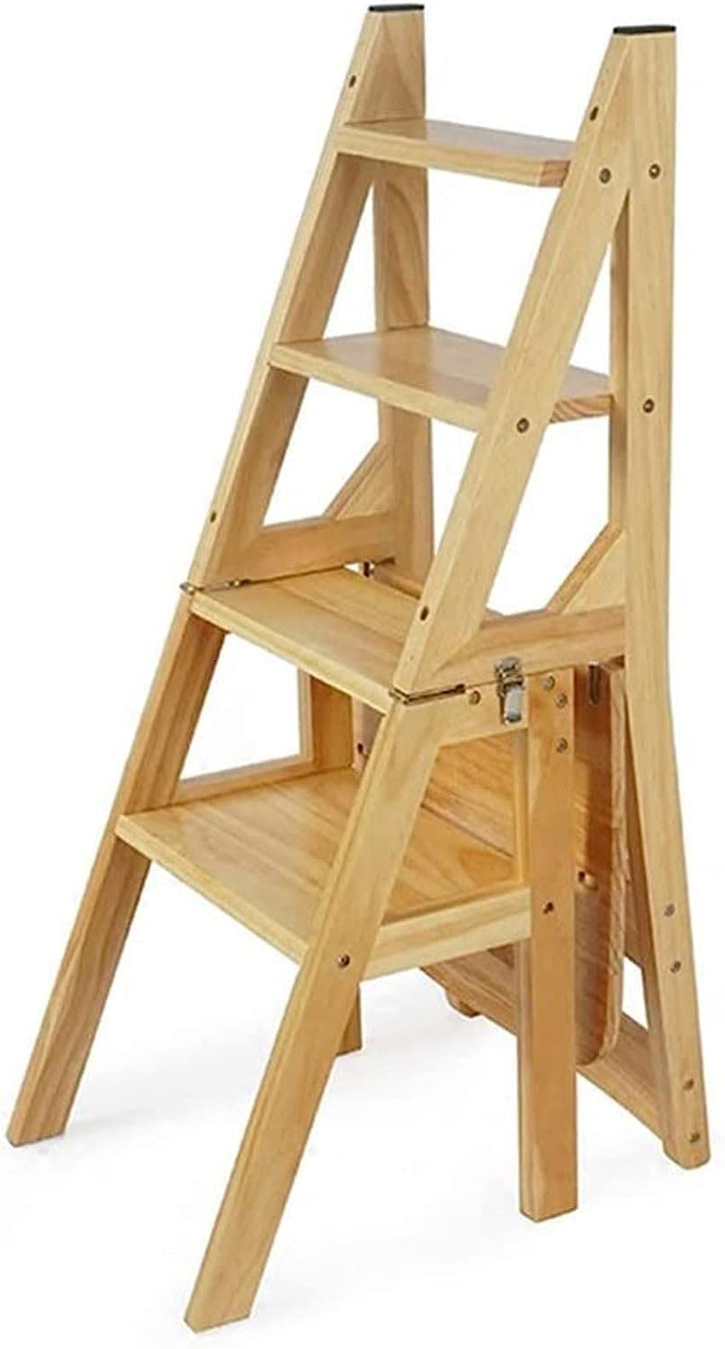Taburete con peldaños de madera OKUOKA silla escalera plegable para hogar 4 niveles
