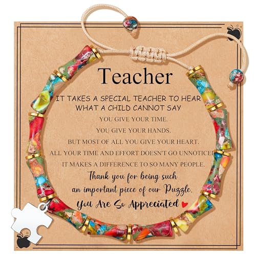 Yiyang Teacher Appreciation Gifts, Bamboo Bracelet for Women Men Boho Healing Jewelry Birthday Retirement Thank You Gifts for Teacher