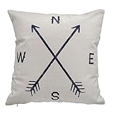 HomeTaste Indoor Cotton Linen Decorative Throw Pillow Cover Compass 18 by 18 inch
