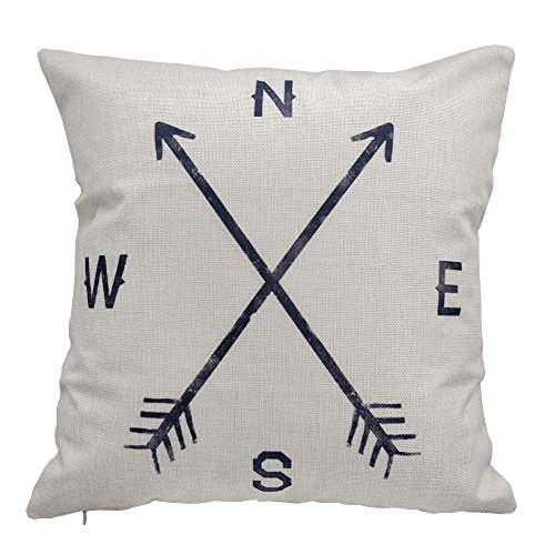 HomeTaste Retro Indoor Decorative Throw Pillow Cover Compass Cushion Case 18 by 18 inch