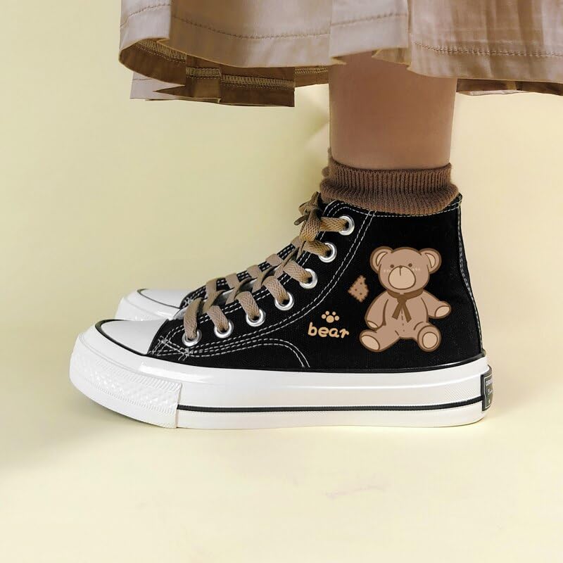 Bobo's House Kawaii Baby Bear Black and White High Top Canvas Fashion Sneakers2