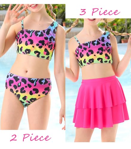 Image of RAISEVERN Girls Swimsuit 3 Piece Bathing Suits Cute Swimwear for 5-12 Years