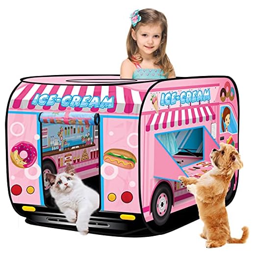 Buyger Tienda Plegable de Campaña Juego Pop Up Carpa Princesa Helado Coche Infantil Actividades Casita de Juegos para Niñas - Interior al Aire Libre - Rosa