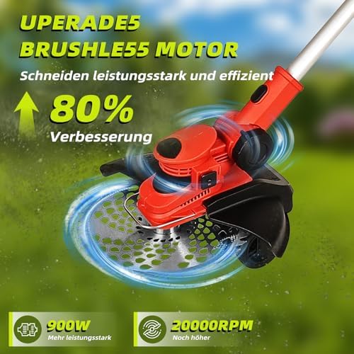 Bild 1 - Rasentrimmer mit Akku und Unkrautbürste,4-in-1Freischneider Akku mit 2x4.0Ah Batterie, batteriebetrieben, tragbarer 21-V-Rasentrimmer,für Garden Trimmen