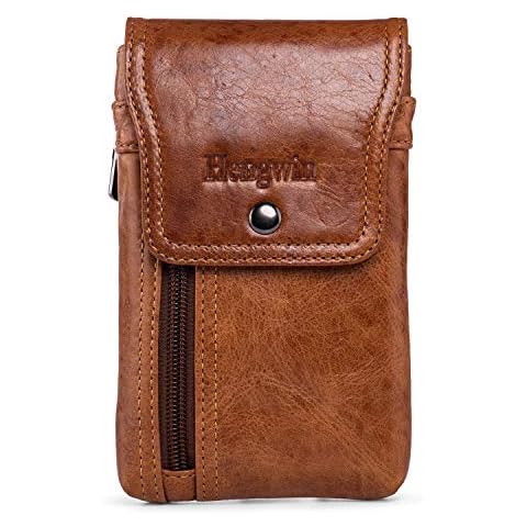 Hengwin Genuine Leather Cell Phone Holster for Belt, Belt Pouch Fits for iPhone 16 Pro Max 15 Pro Max 13 Pro Max Samsung Galaxy S24 Ultra S23 Ultra Holster Case with Belt Clip Phone Holder(Brown) Cover