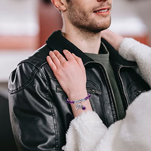 Top Plaza Amethyst & Rose Quartz Tree Of Life Stretch Lucky Stone Bracelet Reiki Healing Crystal Gemstone Dangle Charms Pendant Birthstone Bracelet(6.2") #TOP2