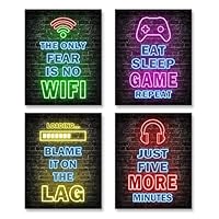 YEVON Gaming Posters Wall Art Set of 4 – Neon Gaming Room Decor for Boys Bedroom – 8×10 inch Unframed Canvas Posters for Teen Bedroom Accessories – Wall Decoration for Boys Playroom
