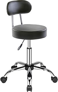 Rollhocker Arbeitshocker Drehhocker Höhenverstellbar 360° Drehbar Bürohocker Drehhocker 46-61cm für Büro Salon Massage Spa (1, Rückenlehne-Schwarz)