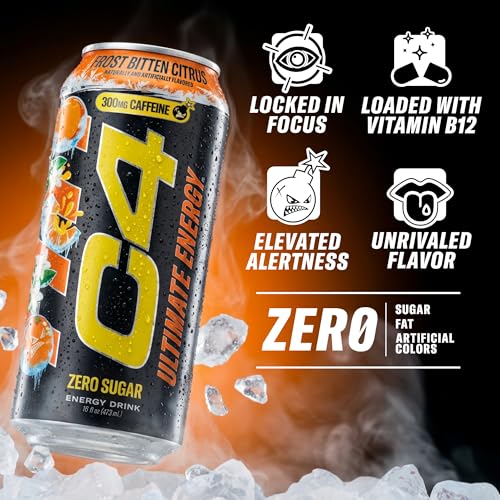 Image of C4 Ultimate Energy Drink, 300mg Caffeine, Zero Sugar, High-Performance Energy for Pre-Workout, Endurance, and Focus, Frost Bitten Citrus, 16oz (Pack of 12)