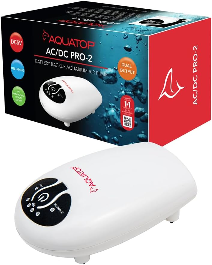 Aquatop Pro AC/DC Air Pump, Dual Outlet - USB Rechargeable for Emergency Backup, ACDC-PRO2