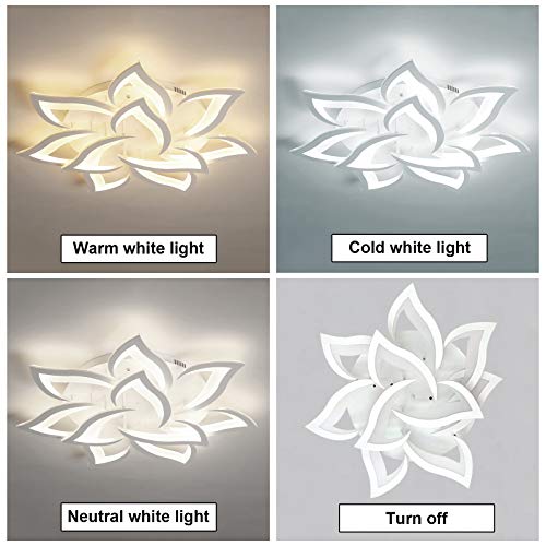 Plafonnier LED dimmable 84W blanc en forme de fleur de 100cm avec télécommande