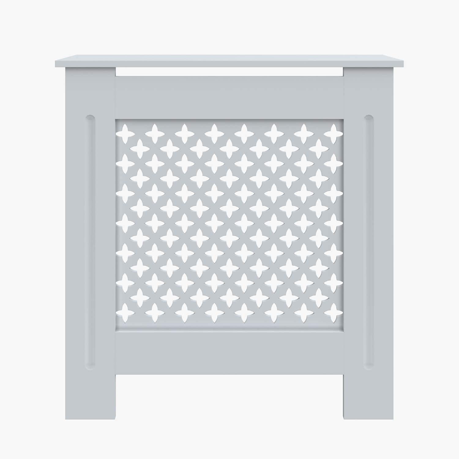 SONNI Copertura per Radiatore, 78x19x81.5 cm Classico e Moderno per Copritermosifone, Copertura Termosifone Grande a Doghe Romboidali Laccati Bianchi