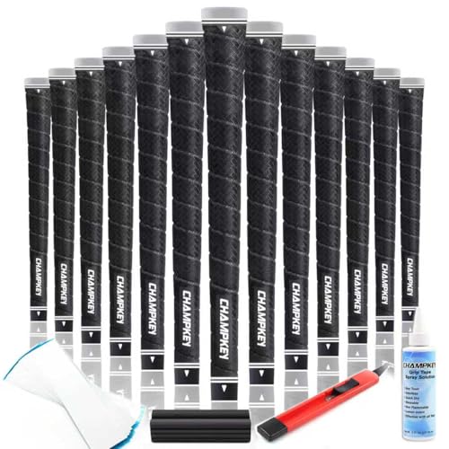 CHAMPKEY X-WEAVE Rubber Golf Grips 13 Pack with Full Repair Kits - Medium Lower Hand Golf Club Grips - Enhanced Grip and Traction Golf Grips for Men and Women(Black,Midsize)