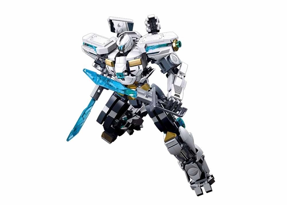 Sluban P.R. Mecha Roboter-Bausatz, 561 Teile, M38-B1151, für 8-14 Jahre, Weiß/Grau mit Türkis-Akzenten