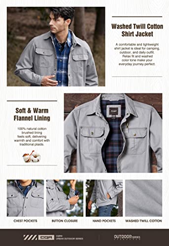 Cqr Men's Twill All Cotton Flannel Lined Shirt Jacket, Soft Brushed Outdoor Shirt Jacket, Twill Shirt Jacket Grey, Large #TOP6