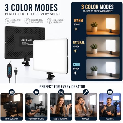 Image of ๐๐๐๐๐ 11-Inch USB LED Panel Light for Photography, Video Recording, Live Streaming, Makeup, YouTube, Product Shoot, Dimmable Soft Light with Adjustable Brightness & Color Temperature