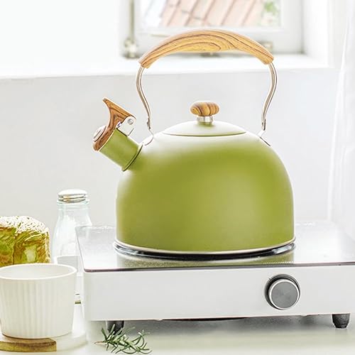 Miniatura 6 de Hervidor de té silbante de 2.5 L, hervidor de té de acero inoxidable, hervidor automático de agua hirviendo con asa, tetera para leche, té, café,