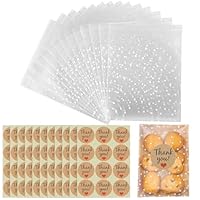 100 Pcs Clear Cellophane Bags, Dot Opp Bags Polka Dot Cookie Biscuit Bag DIY with 120pcs Thank You Stickers for Food Biscuit Candy Sweet Cookies (10 x 15 cm)