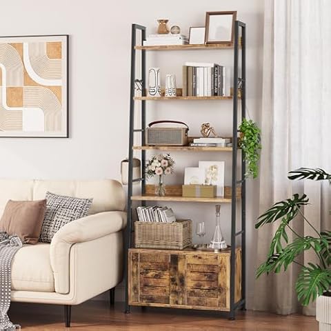 YITAHOME Industrial Ladder Shelf with Cupboard Cover
