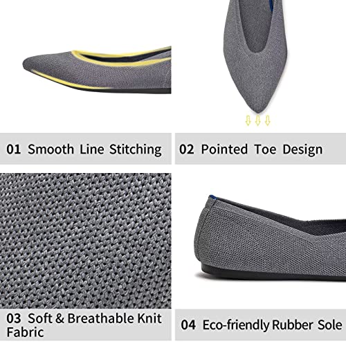 Frank Mully Womens Pointed Toe Flats Knit Dress Shoes Comfort Women Shoes Slip On Ballet Shoes For Woman Classic Softable Shoes Low Wedge Grey,6 #TOP4