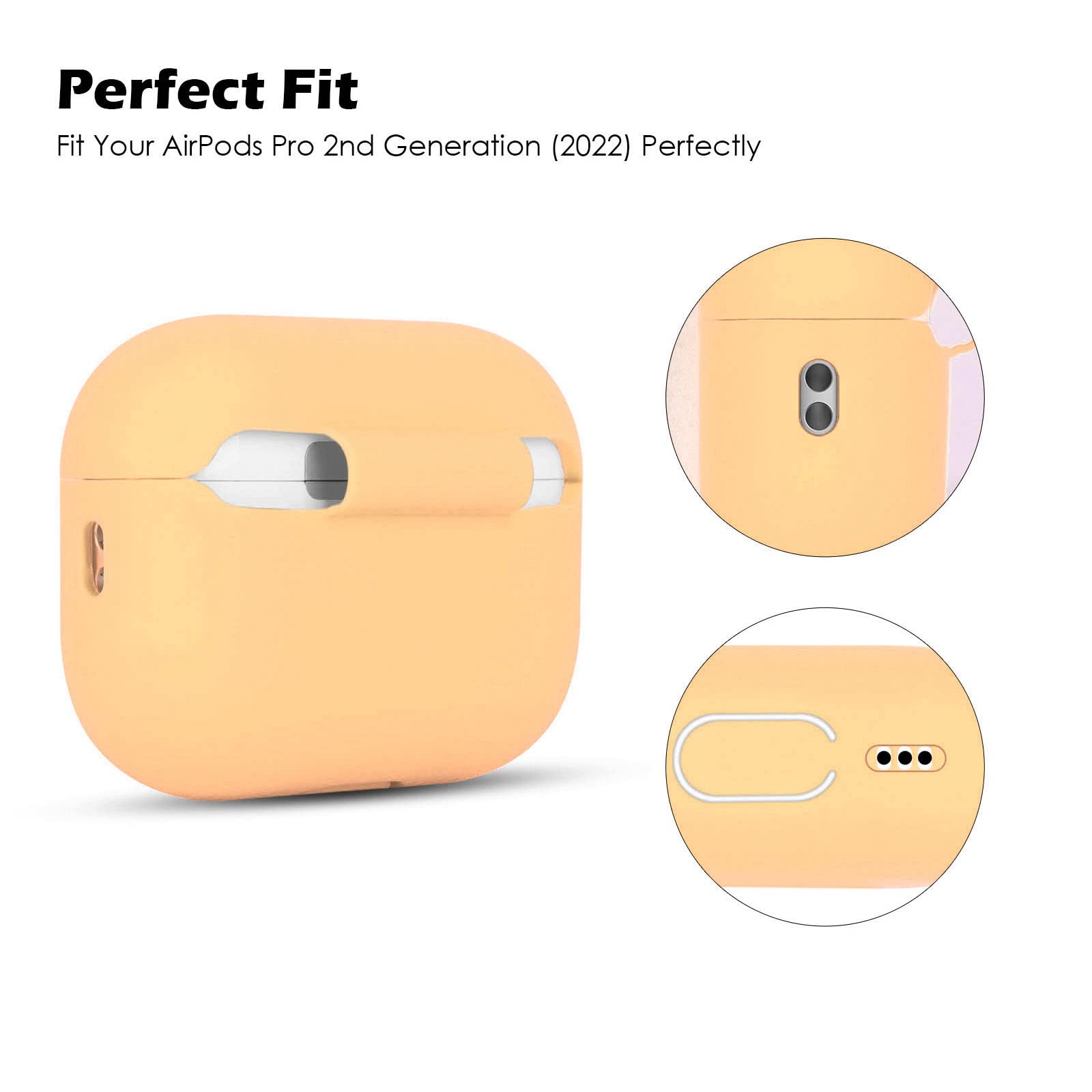 Compatibile con AirPods PRO 2 Custodia Case Cover, Case Protettiva Antiurto Antiscivolo in Silicone per AirPods PRO 2 Seconda Generazione 2022 Custodia con Silicone Lanyard, Apricot - 5