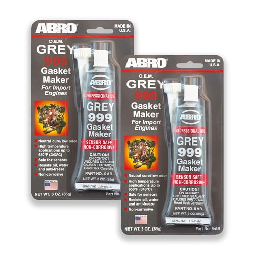 ABRO 999 RTV Silicone Gasket Maker &amp; Sealant 650°F, OEM, 3 oz-Grey, 2 Pack