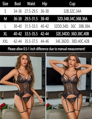Avidlove Underwire Lingerie Set Lace Garter Teddy Strappy Exotic Bodysuit - image 6