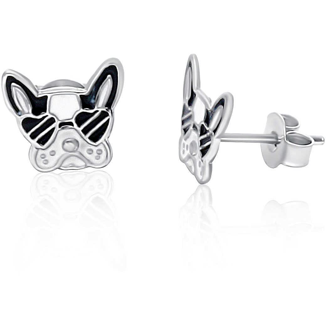 Orecchini da bambina di GioiaPura. Orecchini lobo realizzati in argento rodiato e smalto con cagnolino con occhiali. La referenza e' lpe 200185/a
