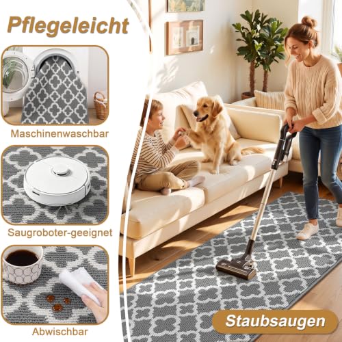 SHACOS Läufer Flur rutschfest 60x180 cm, Teppichläufer waschbar, Grau – Ansicht 6