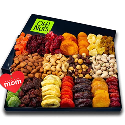 Oh! Nuts – XL 18 Variety Nut & Dried Fruit Basket for Easter, Ramadan, Gourmet Holiday Kosher Gift Box – Food Snack Box for Birthday, Anniversary, Corporate Gift for Men, Women, Mom, Dad