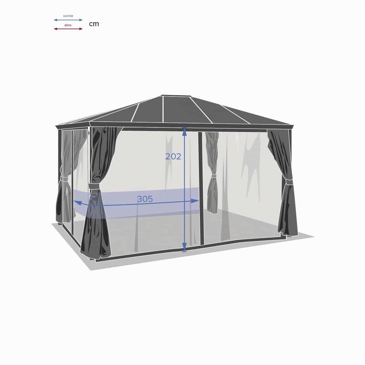 Hespéride - Moustiquaire de pergola Belize Ardoise (4 Rideaux)