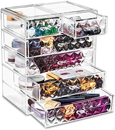 Sorbus Acrylic Clear Makeup Organizer - Big & Spacious Cosmetic Display Case - Stylish Designed Jewelry & Make Up Organizers and Storage for Vanity, Bathroom (4 Large, 2 Small Drawers) [Diamond]