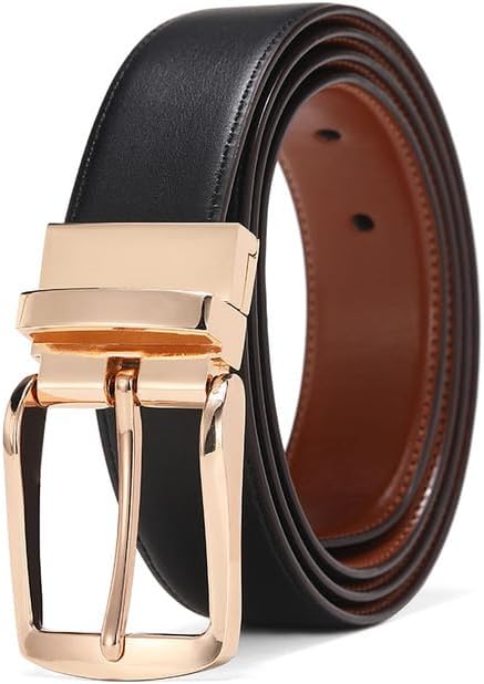 GenericBelt for Men Leather with Reversible Rotated Silver plated Buckle Double sided belt, Revolutionize Style. Luxe Leather Men's Belt
