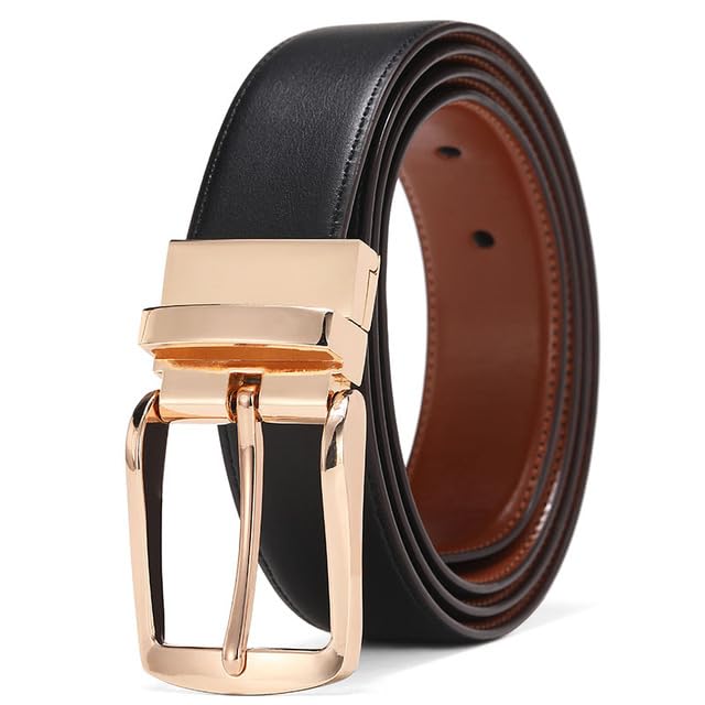 GenericBelt for Men Leather with Reversible Rotated Silver plated Buckle Double sided belt, Revolutionize Style. Luxe Leather Men's Belt