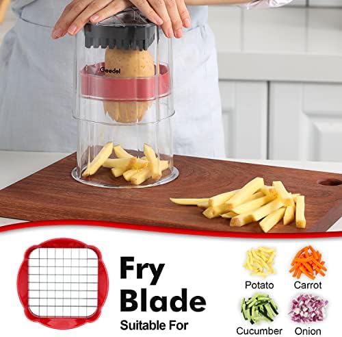 Potato Chipper Chip Cutter, Fast Cutting French Fry Cutter, Fruit Cutter Wedger Easy to Clean, Apple Slicer Cutter for Vegetables and Fruits with 2 Cutters