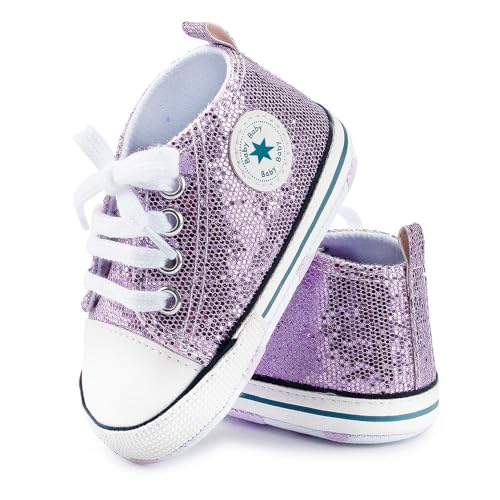 Image of Unisex Baby Girls Boys Canvas High-top Shoes, Newborn Infant Anti-Slip Soft Sole Frist Walking Breathable Sneakers