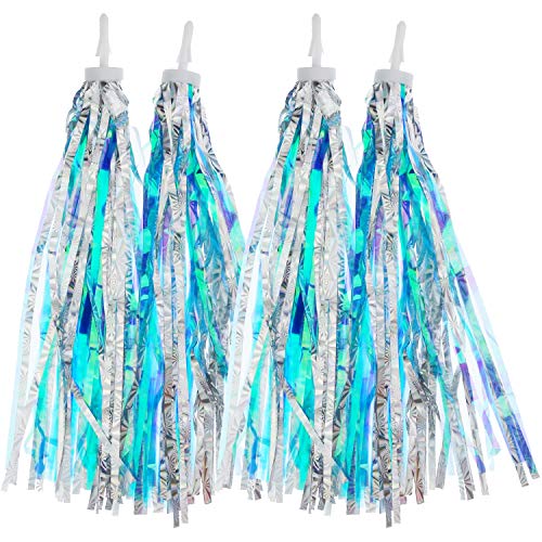 Kasteco 2 Pairs Bicycle Tassel Ribbon Bike Handlebar Scooter Streamers (Blue Silver)