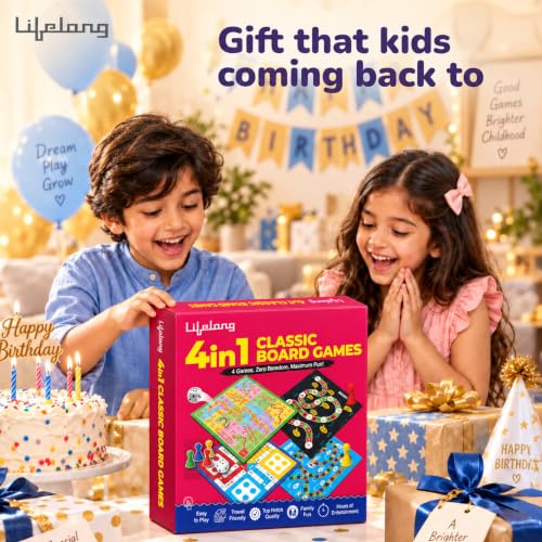 Image of Lifelong 4-in-1 Classic Board Games Set | Ludo, Snakes & Ladders, Money Game & Drive Your Car | Indoor Educational Board Game Set with Dice & Pawns | Fun Games for Boys, Girls & Adults