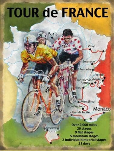 Tour de France Map Metal Sign Nostalgic Vintage Retro Advertising Enamel Wall Plaque 200mm x 150mm, green, SMALL 200mm X 150mm - Image 5