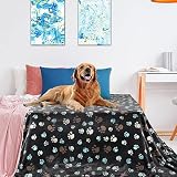 Dog Blanket for Large Dogs, Cat Flannel Washable Soft Pet Mat Throw Cover for Kennel Crate Bed, Cute Paw Pattern, Grey, 80x60 Inch
