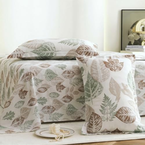Image of Skyla Bedsheet for Double Bed| King Size 400 TC Cotton| 108 * 108 Inch Bedsheet|King Size Bedsheet with 2 Pillow Covers(Falling Leaves)