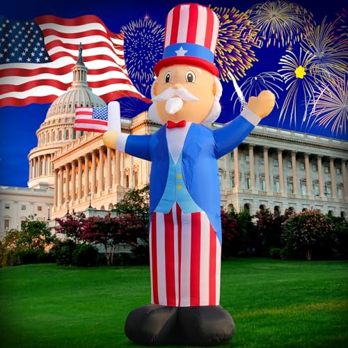 12FT Patriotic Independence Day 4th of July Memorial Day Inflatable Outdoor Decoration, Uncle Sam, LED Lights Holiday Blow Up for Fourth of July Party Garden Yard Lawn Decor
