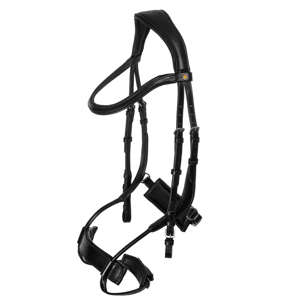 Briglia testiera Comfitec, Sagomata in Cuoio, Nera, Regolabile con Imbottiture (BLACK, PONY)